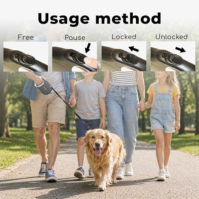 Retractable Dog Leash 16 ft Extendable Leash for Small and Medium Dogs Tangle-Free Nylon Tape One-Hand Brake Lock Walking Lead Up to 55 lbs