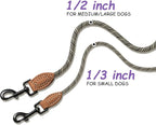 Mile High Life Thin Small Dog Leash with Genuine Leather Connection | Rope Leash, Heavy Duty 360° Swivel Metal Clasp, for Small Medium & Large Dogs (White Beige, 72 Inch)