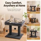 Small Cat Tree with Large Top Perch for Indoor Cats, Grey | Carpeted Scratching Post | Soft Plush Bed | Furniture Protecter | Small Cat Tower | Replacement Toy Balls | Space-Saving