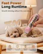 Veeconn 4 in 1 Dog Clippers Grooming Kit with Paw Hair Trimmer for Cat Pet | Low Noise, 7500RPM Powerful, IPX7 Waterproof, Safe & Easy for Beginners, 4 Guide Combs, Cordless Dog Nail Grinder (Pink)