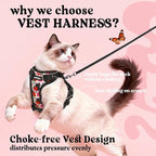 rabbitgoo Cat Harness and Leash Set, Escape Proof Vest, Berry Pounce | Soft Breathable Mesh, Easy Adjustable Fit, Snap Buckles, Sturdy Clip, Reflective Strips, for Medium to Large Cats Walks, M