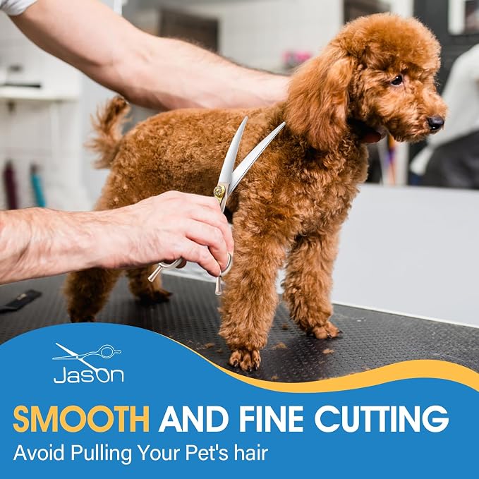 JASON Dog Grooming Curved Scissors - 7.5" Professional Pet Shears Ergonomic | Japanese 440C Stainless Steel Scissor with Diamond Screw for Dogs, Cats and Other Animals, Gift, Ergonomic Handle