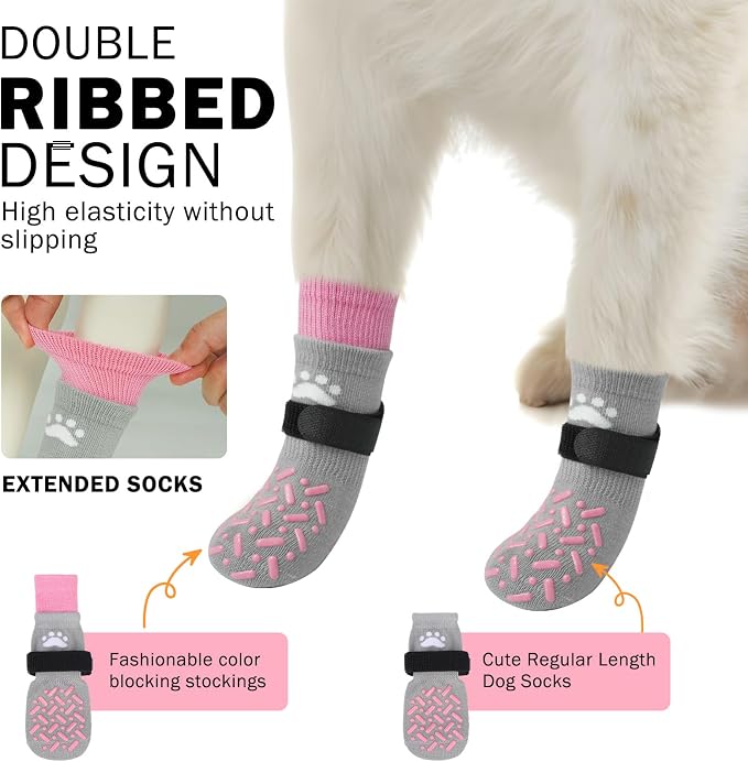 SCENEREAL Anti Slip Dog Socks to Prevent Licking Paws, Dog Shoes for Hot/Cold Pavement, Paw Protector Traction Control on Hardwood Floor, Dog Shoes Booties for Puppy Small Medium Large Senior Dogs