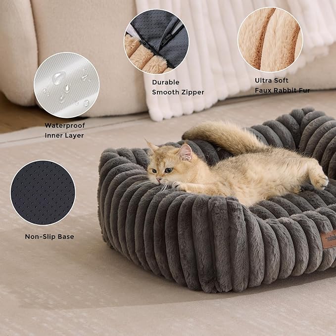 ZOMISIA Small Dog Bed, Cat Bed for Indoor Cats with Washable Cover, 20x19'' | Orthopedic Dog Beds for Small Dogs, Neck-Friendly Bolster, Low-Front Edge, Puppy Bed with Waterproof Removable Cover , Grey