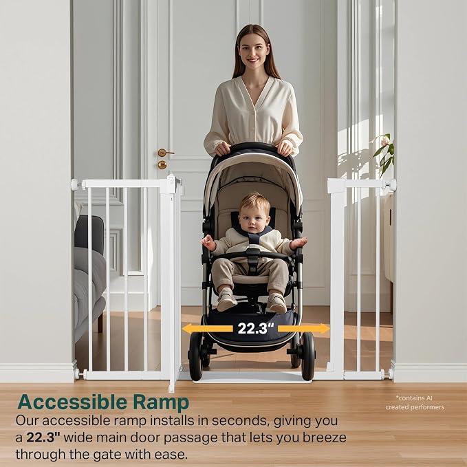 Cumbor Pack of 2 Baby Gate for Stairs, 29.7–48" Pressure Mounted Dog Gate for Doorways, Auto Close Safety Pet Gate Indoor, Easy Walk Thru Wide Child Gate, White, Mom's Choice Award Winner