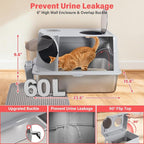 Extra Large XL Stainless Steel Litter Box with Lid, Light Grey | Front Entry Top Exit, Include Scoop and Mat, Odor-Free, Anti-Urine Leakage, Non-Sticky, Easy Cleaning