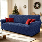 ZNSAYOTX Stretch Couch Covers for 3 Cushion Couch, 1-Piece Sofa Cover Slipcover Pet Friendly, Furniture Protector with Elastic Bottom for Dogs Geometrical Jacquard Fabric (Large, Navy Blue)