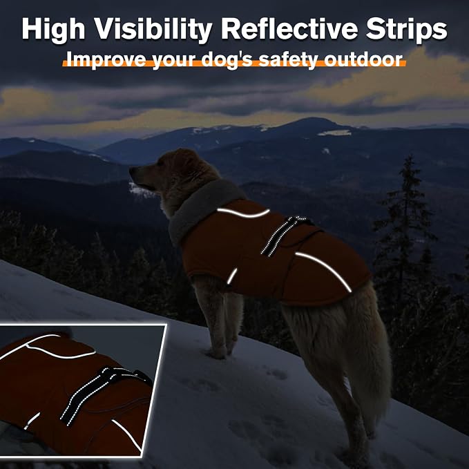 Lelepet Dog Coat Waterproof Dog Jacket Fleece Vest with Adjustable Buckle | Reflective Winter Jacket with Leash Hole Windproof Cold Weather Coats for Small Medium Large Dogs, Hunting Vest, Orange, XXL