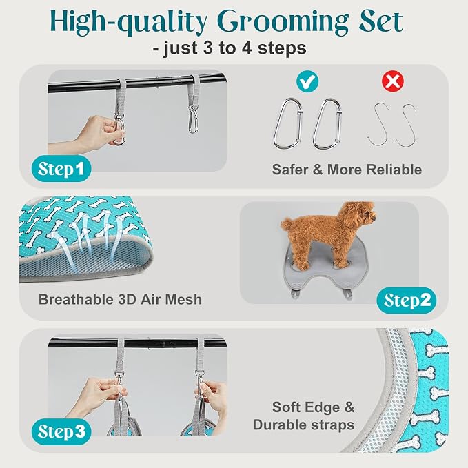Supet Dog Grooming Hammock for Nail Trimming, Pet Grooming Hanging Harness | Restraint Dog Leashes Sling, Stress-Free Animal Holder Set for Clipping Nails, Ear & Eye Cleaning, Medicine(Coral Blue, M)