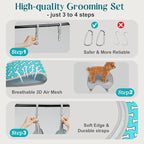Supet Dog Grooming Hammock for Nail Trimming, Pet Grooming Hanging Harness | Restraint Dog Leashes Sling, Stress-Free Animal Holder Set for Clipping Nails, Ear & Eye Cleaning, Medicine(Coral Blue, M)