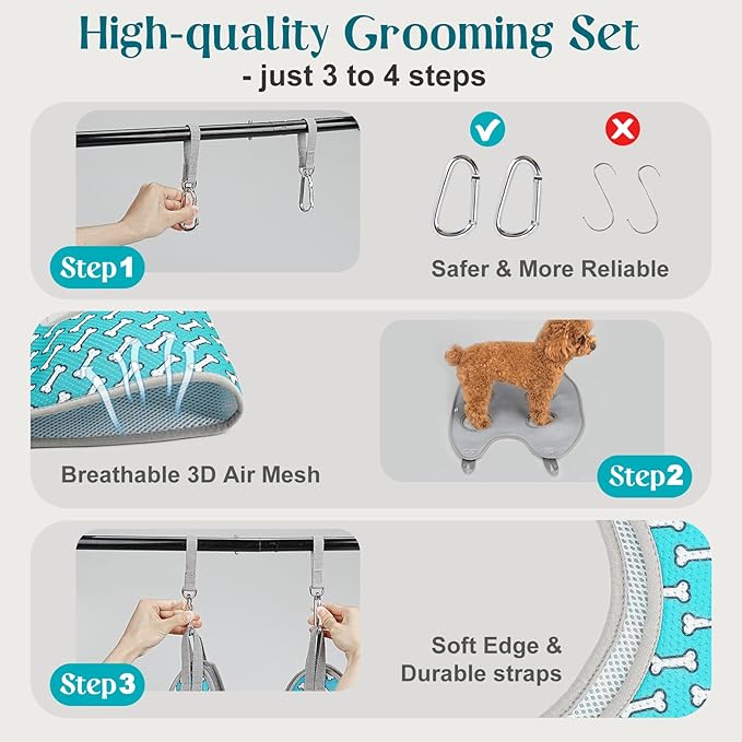 Supet Dog Grooming Hammock for Nail Trimming, Pet Grooming Hanging Harness | Restraint Dog Leashes Sling, Stress-Free Animal Holder Set for Clipping Nails, Ear & Eye Cleaning, Medicine(Coral Blue, L)