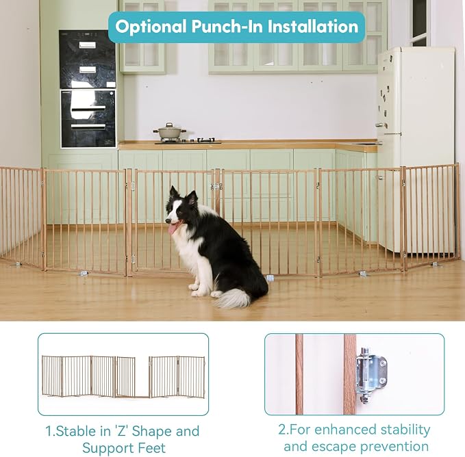 No Pawblems Full Metal Freestanding Dog Gate with Door, 30" Tall | Foldable Pet & Dog Fence for Stairs/Deck/Doorways, Indoor/Outdoor, Freestanding & Wall Mount, 156" Wide, 6 Panels, Brown
