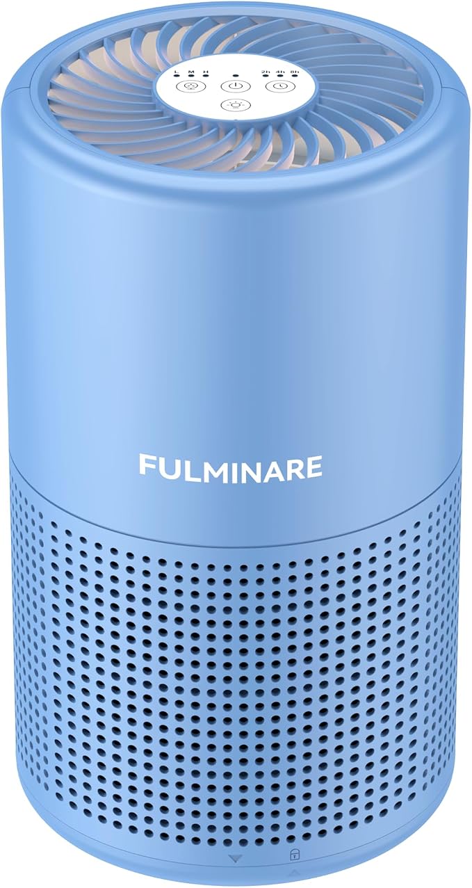 FULMINARE Air Purifiers for Home Bedroom H13 HEPA Air Filter | 360° Intake for Pet Hair, Smoke, Odors , 3 Speeds, Timer, 24dB, Small Mini Air Purifier with Night Light,Deep Blue