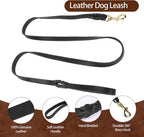 Leather Dog Collar and Leash Set, 5FT Heavy Duty Leather Training Leash with Adjustable Dog Collar, Soft and Durable Dogs Leashes and Collars Set for Small Medium Large Dogs (Black, S)