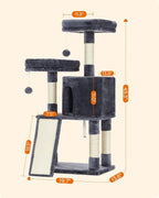 Feandrea Cat Tree, 45.3-Inch Cat Tower, Plush Condo Scratching Post, Gray | 45.3-Inch Cat Tower, Plush Condo with Scratching Post, Ramp, Perch, Spacious Cave, Smoky Gray