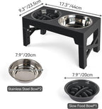 PAWISE Elevated Dog Bowls, 5 Height Adjustable Raised Dog Bowl Stand with 1 Slow Feeder Bowl & 2 Stainless Steel Bowls, Non-Slip Dog Feeding Station for Large, Medium, Small Dogs and Cats, Black