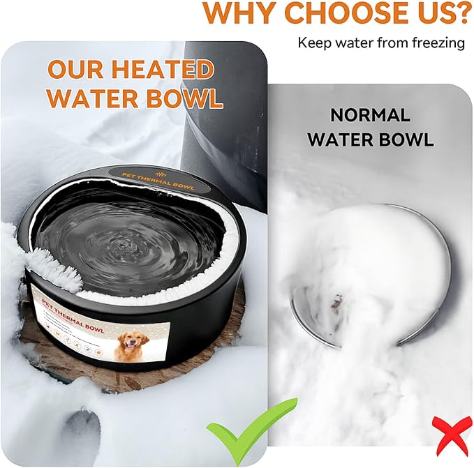 Outdoor Heated Water Bowl for Dogs Cats, 2.2L Winter Heating Dog Water Bowl Smart Thermal for Outdoor Chickens Rabbits Birds, Black, Winter Clearance 2026, Limited Stock