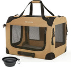 Extra Large Cat Carrier Soft Sided, Portable Small Dog Carrier for 2 Cats, 24"x16.5"x16" Car Travel Folding Comfortable Design, Khaki