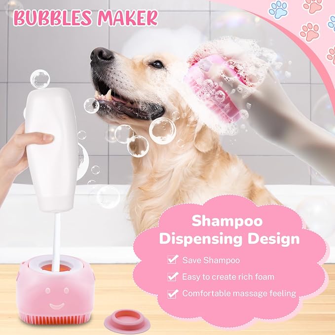Dog Grooming Kit for Shedding – 8-Piece Pet Grooming Supplies with Deshedding Brush, Bath Gloves, Towels & Silicone Toothbrush | Ideal for Dogs, Cats, Small and Large Pets (Pink)