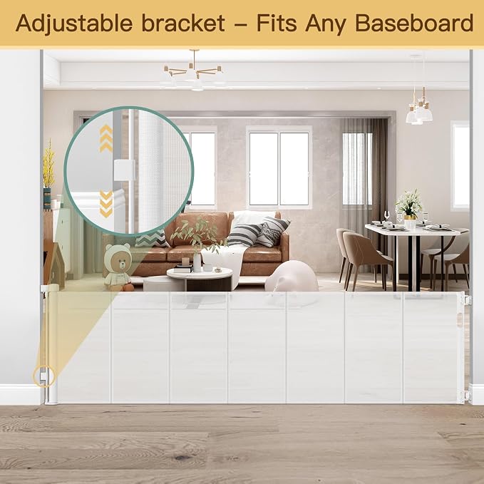 Reinforced 200 Inch Retractable Baby Gates Extra Wide Baby Gate for Large Openings, XL No Sag and Wrinkle Mesh Pet Gates for Wide Openings, Indoor/Outdoor 16 ft Retractable Garage Gate, White