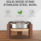 Elevated Dog Bowl Stand, 4'' Height Raised Stand for Small Dogs, Includes 1Cup Stainless Steel Slow Feeder Dog Bowl, Durable Solid Hardwood
