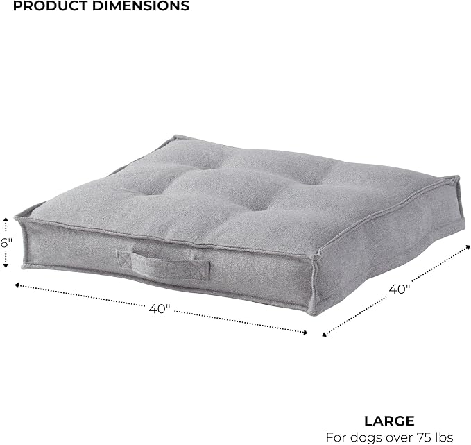 Indoor Dog Bed with Removable Washable Cover, Soft Basketweave Fabric, Reversible Cushion, Carry Handle, Baffle Construction to Help Prevent Fill Shifting, Cement - Large (40"x40")