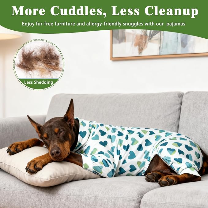 Dog Pajamas for Large Dogs, Soft Stretchy Lightweight Dog Onesie with Heart Print, Breathable Full Body Dog PJs for Sleeping and Lounging (XXX-Large, 55–75 lbs)