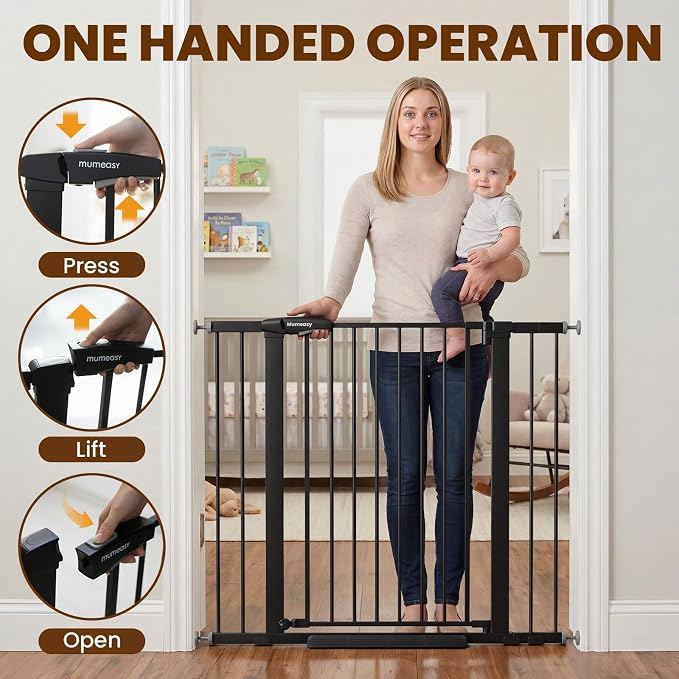 Mumeasy 36" Tall Baby Gate, Walk Through Dog Gate for Stairs & Doorways | Extra tall design, secure pet barrier, one hand operation, easy access, for dogs cats babies toddlers