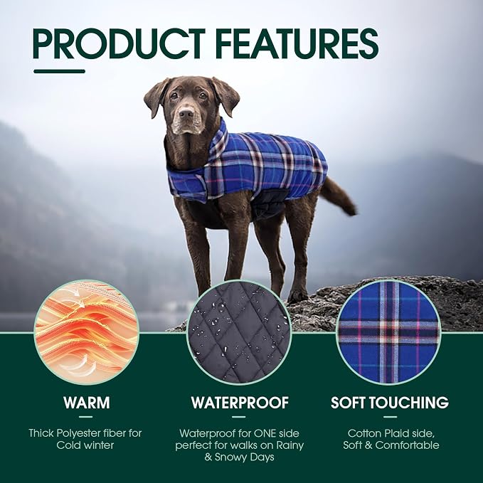 Kuoser Warm Dog Coat, Waterproof Dog Jacket for Extra Large Dogs, Navy 3XL | Adjustable Durable XXXL Doggie Winter Coat Reversible Puppy Cold Weather Apparel for Large Breed