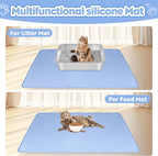 Silicone Cat Litter Mat for Litter Box 40”x28” Large Cat Mat, Blue | Waterproof, Non-Slip, Leak-Proof Rug Mat with Lip, Easy to Clean, Extra Large Litter Catcher Mat for Floor