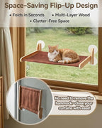 JKXJKX Foldable Cat Window Perch - 44Lbs Heavy Duty Hammock with Strong Suction Cups & Wooden Frame, Space Saving Kitty Bed Seat for Large Indoor Cats