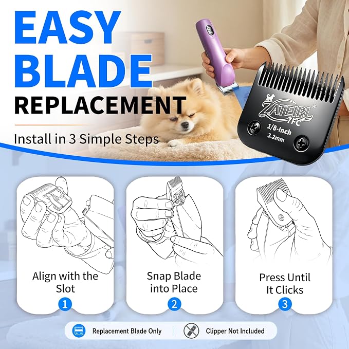 3 Pack Pet Grooming Clipper Blades with Steel Cutters, Sizes 10, 30 & 7FC, Black, Compatible with Andis, Oster A5, Wahl KM10 A5 Style Dog Clippers