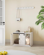 Hzuaneri Cat Litter Box Enclosure, Hidden Litter Box Cabinet Furniture | Indoor Cat House with Bell, Farmhouse Style, 31.5 x 19.7 x 20.9 Inches, for Hallway, Bedroom, White CB82414B