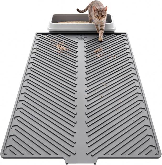 Large Silicone Cat Litter Mat Litter Trapping Pad for Litter Box | 34" x 22", Silicone, Foldable, Non-Slip, Friendly Soft on Cat Paws, Easy to Clean, Scatter Control, Gray