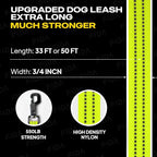 Fida Obedience Recall Training Agility Lead, 30FT Long Dog Leash, Yellow | 33FT & 50FT, Traffic Handle, Soft Padded, Reflective for Night Safety, Durable Nylon Dog leash for Small Medium Large Breeds