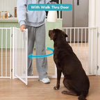 No Pawblems Full Metal Freestanding Dog Gate with Door, 30" Tall | Foldable Pet & Dog Fence for Stairs/Deck/Doorways, Indoor/Outdoor, Freestanding & Wall Mount, 208" Wide, 8 Panels, White