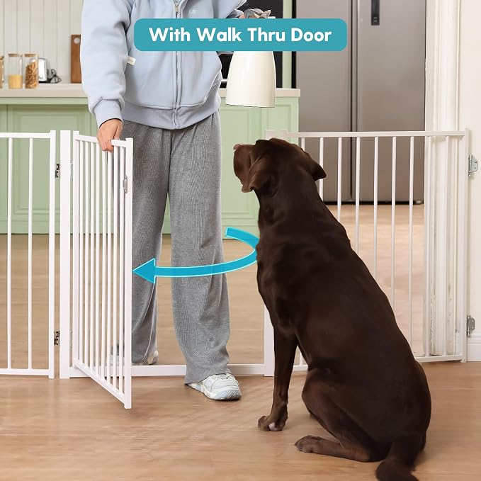 No Pawblems Full Metal Freestanding Dog Gate with Door, 30" Tall | Foldable Pet & Dog Fence for Stairs/Deck/Doorways, Indoor/Outdoor, Freestanding & Wall Mount, 208" Wide, 8 Panels, White