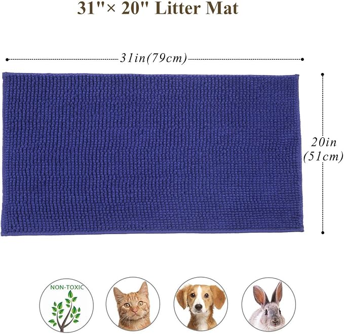VIVAGLORY Cat Litter Mat Softgrip Litter Trapping Mat, 31"× 20", Navy Blue | Litterbox Rug Box Catcher for Indoor & Floor, Easy Clean Washable Less-Mess Waterproof for Cat