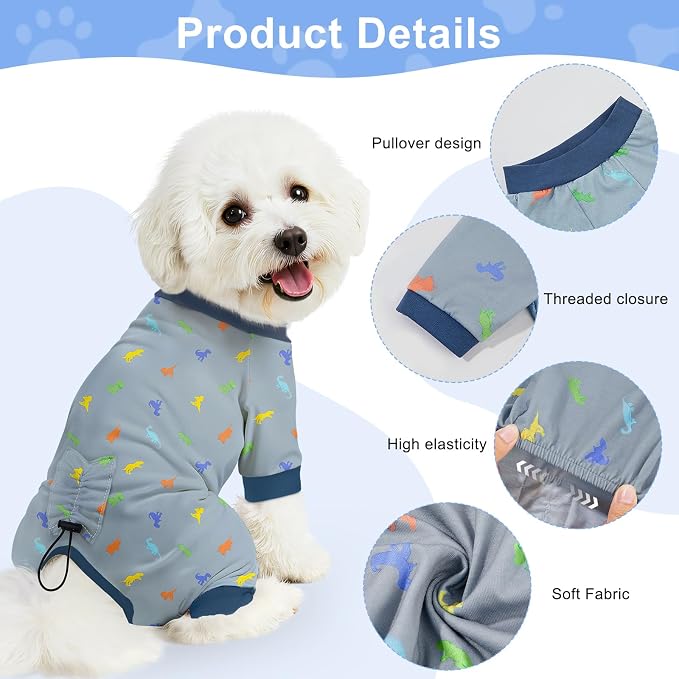 Bienbee Dog Pajamas, 4 Pack Adjustable Onesies for Small to Large Dogs XS | Dog Shedding Suit with Soft Fabric, Breathable & Stretchy, and Adjustable Back Length for Sleeping Lounging and Daily Use