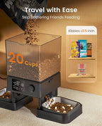 oneisall Automatic Cat Feeder for 2 Cats Pets, Timed Cat Food Dispenser | 20 Cups/5L, Prevent Fighting, Precise Portion, Balanced Dispense, Non-Slip & Stable, Voice Recorder, Stainless Steel Bowls