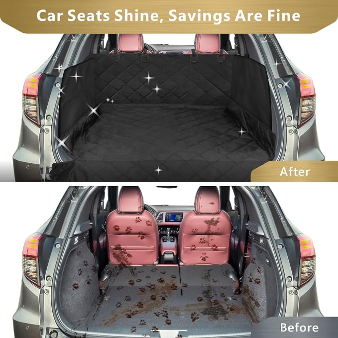 F-color SUV Cargo Liner for Dogs - Trunk Cover with Bumper Flap Protector | Waterproof Pet Cargo Cover with Side Flaps, Non-Slip Trunk Mat, Rear Dog Car Seat Cover Prevents Scratches Pet Hair Mud Dirt