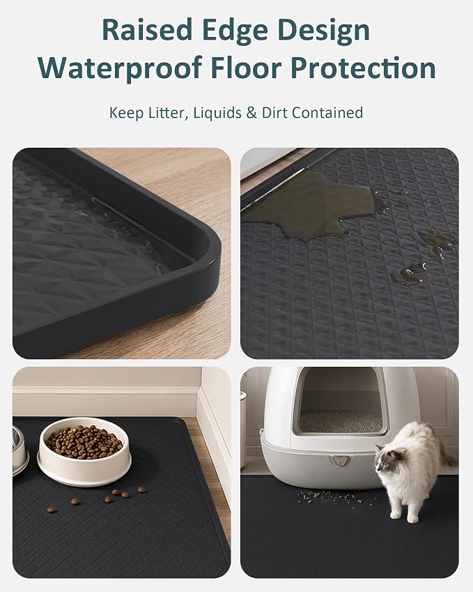 Extra Large Cat Litter Mat, Waterproof Litter Mat, 51.2 x 25.6 in | Silicone, Raised Edge Desgin, Waterproof, Traps Litter Water Dirt, Easy Clean Non Slip Floor Protector