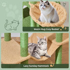 Taoqimiao Heavy-Duty Cat Tree, 71 in Cat Tower for Large Cats 20lbs+ | 3 Giant Multi-Tier Perches, Widened Cat Condo with 9 Scratching Posts, Plush Hammock & Basket, Toys, Cactus, MS034T