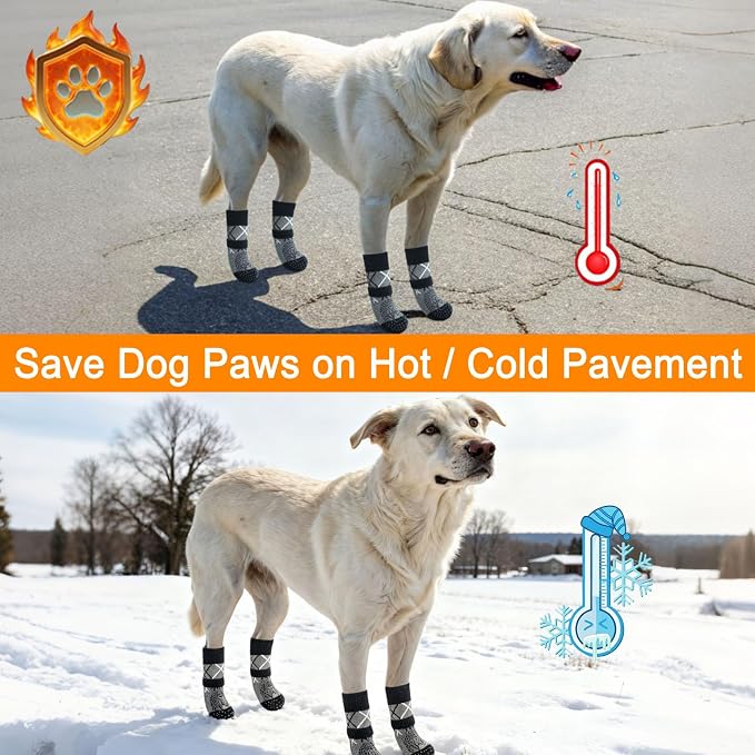 BEAUTYZOO 6PCS Dog Socks to Prevent Licking Paws for Cold Pavement, Winter Dog Shoes with Grippers for Hardwood Floors Anti Slip, Puppy Boots & Paw Protectors for Small Medium Large Senior Dogs, L
