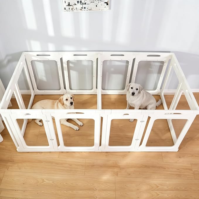2 Room Acrylic Dog Playpen Indoor, Height 24", 14 Panels, Ideal for Small & Toy Dogs, White