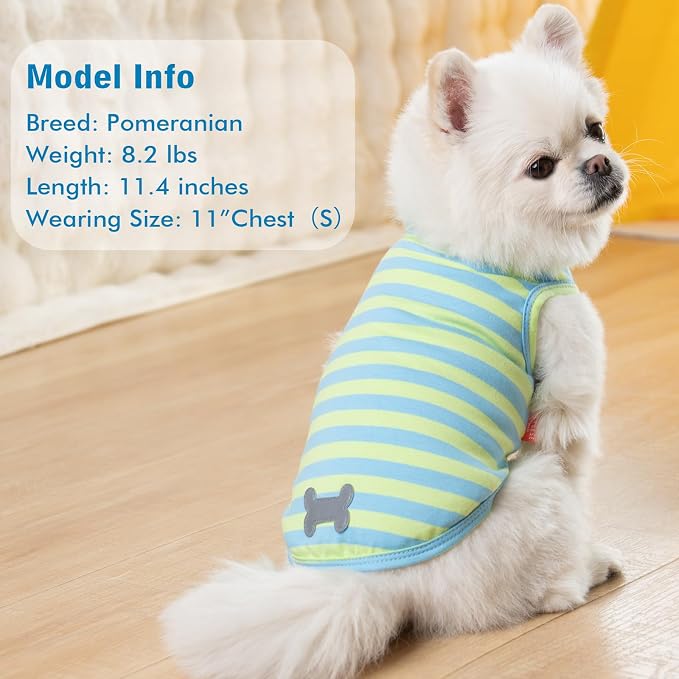 KYEESE 2Pack Dog Shirt, Soft Striped Dogs T Shirts, Lightweight Pet Tank Top, Sleeveless Dog Shirt for Small Dogs, Stretchy Comfortable Pet Vest, Blue, Large
