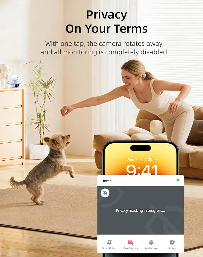 VIRTAVO Pet Camera Indoor WiFi 6, No Subscription, for Dogs Cats | Dual Band 2.4/5GHz, 360° Auto Tracking, Pet Call, Dual Lens, 2-Way Audio, Night Vision, SD & Cloud, Wired
