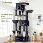 Globlazer Large Cat Tree, 80in Tall Climbing Tower, F80F, Dark Grey | Multi-Level Cat Scratching Tower for Indoor Multiple Large Adult Cats Kittens with 3 Cat Caves, 3 Hanging Baskets