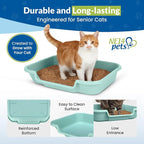 KittyGohere Senior Cat Litter Box Large with Scoop, 2 Pack Green | Open Top Low Entrance Kitty Litter Box With Long-handle Jumbo Scoop, Lightweight Low Entry Litters Box, Durable, Made in USA