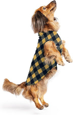 Goldpaw Stretch Fleece Dog Sweater - with Spandex for 4-Way Stretch - Soft, Comfortable Dog Coat - Machine Washable - Made in the USA - Gold Buffalo Check - Size 12